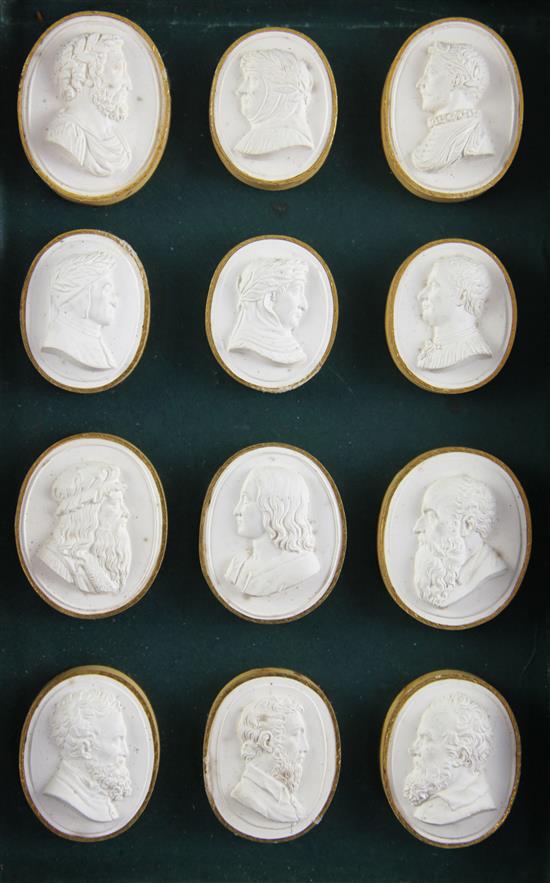 A set of twenty four early 19th century plaster gems, 10in.